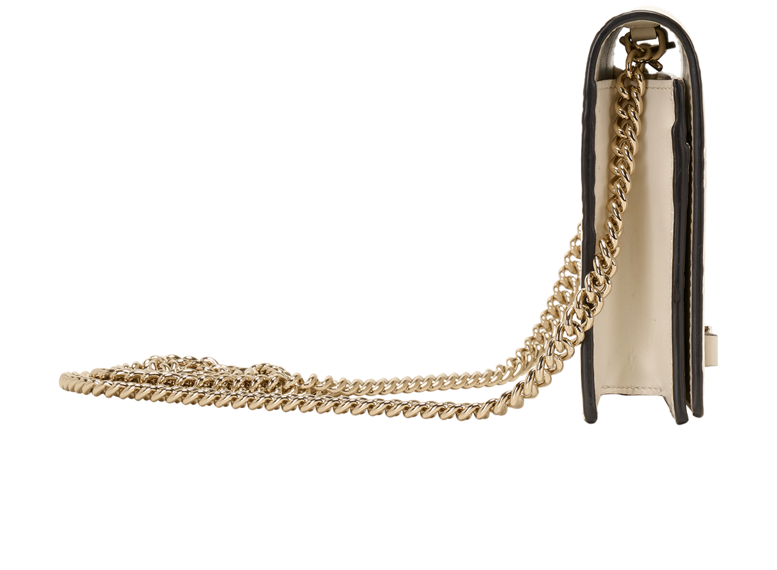 Mini Bow Signature Wallet On Chain, &pound;390, Handbags, Gold/White, Leather, Side view